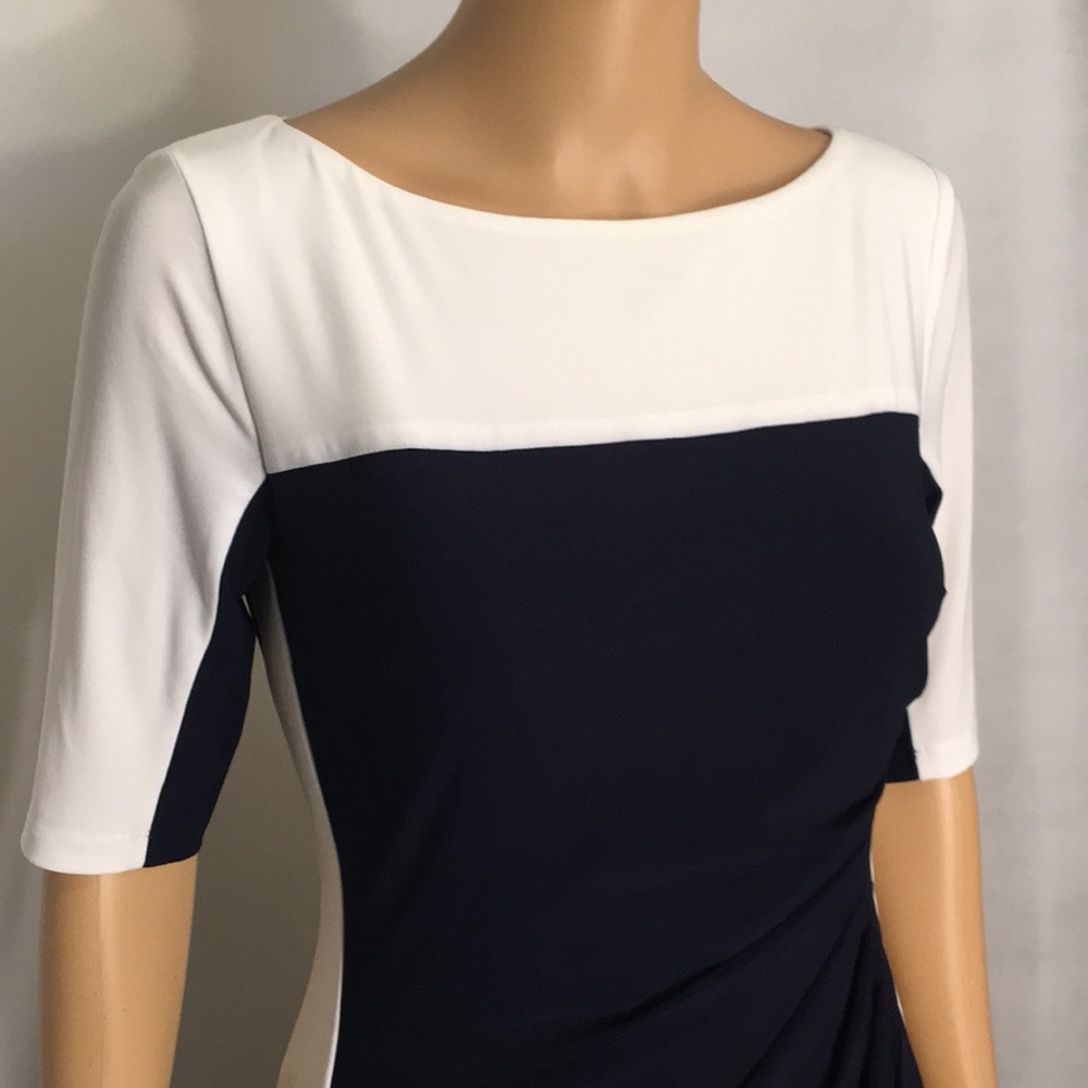 NWT Ralph Lauren Navy & White Body Con Lined w/Stretch Dress - Picture 2 of 15